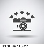 Camera With Hearts Icon. Dark Gray on Gray Background With Round Shadow. Vector Illustration. Стоковая иллюстрация, агентство Ingram Publishing / Фотобанк Лори
