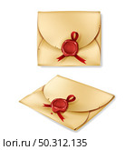 Golden vintage envelope with red wax seal. Стоковая иллюстрация, агентство Ingram Publishing / Фотобанк Лори