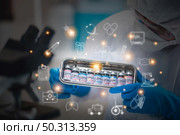 medical people in PPE suit, idea concept for vaccine protection of coronavirus covid-19 cure flu, medicine  health care icon idea, worldwide working for stop virus. Стоковое фото, агентство Ingram Publishing / Фотобанк Лори