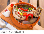 lamb shourpa with vegetables. Стоковое фото, фотограф Яков Филимонов / Фотобанк Лори