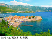 Panorama of old city Budva on Adriatic sea, Montenegro. City Budva on adriatic sea. Стоковое фото, агентство Ingram Publishing / Фотобанк Лори