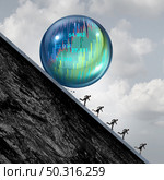 Economic bubble stress and financial burst or as a Stock market business speculation with business people short sellers concept running away from an overvalued inflated economy with 3D render elements. Стоковое фото, агентство Ingram Publishing / Фотобанк Лори