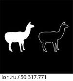 Alpaca Llama Lama Guanaco silhouette white color vector illustration solid outline style simple image. Alpaca Llama Lama Guanaco silhouette white color vector illustration solid outline style image. Стоковая иллюстрация, агентство Ingram Publishing / Фотобанк Лори