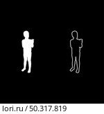 Boy holding smartphone phone Playing tablet Male using communication tool Adolescent looking phone addiction Concept dependency from modern technologies silhouette white color vector illustration solid outline style simple image. Boy holding smartphone phone Playing tablet Male using communication tool Adolescent looking phone addiction Concept dependency from modern technologies silhouette white color vector illustration solid outline style image. Стоковая иллюстрация, агентство Ingram Publishing / Фотобанк Лори