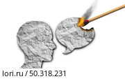 Cancel opinion and eliminate free speech or debate concept or cultural cancellation and social media censorship as canceling or restricting opinions that are offensive or controversial to the public with 3D illustration elements. Стоковое фото, агентство Ingram Publishing / Фотобанк Лори