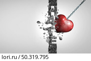Love over hate concept as a symbol for fighting  discrimination and racism or racist ideology and destroying hatred in society with 3D illustration elements. Стоковое фото, агентство Ingram Publishing / Фотобанк Лори