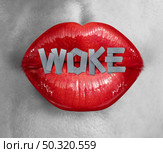 Woke speech and restrictions on freedom of speaking as cancel culture and cultural cancellation or social media censorship as canceling or restricting opinions that are offensive in a 3D illustration style. Стоковое фото, агентство Ingram Publishing / Фотобанк Лори