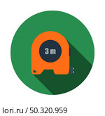 Icon Of Constriction Tape Measure. Flat Circle Stencil Design With Long Shadow. Vector Illustration. Стоковая иллюстрация, агентство Ingram Publishing / Фотобанк Лори