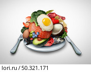 Ketogenic eating and Keto nutrition lifestyle diet low carb and high fat meal as fish nuts eggs meat avocado and other healthy ingredients as a therapeutic snacks on a dish table setting with 3D illustration elements. Стоковое фото, агентство Ingram Publishing / Фотобанк Лори