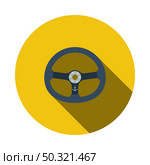 Icon Of Steering Wheel. Flat Circle Stencil Design With Long Shadow. Vector Illustration. Стоковая иллюстрация, агентство Ingram Publishing / Фотобанк Лори