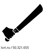 Machete in hand in use Arm Big knife icon black color vector illustration flat style simple image. Machete in hand in use Arm Big knife icon black color vector illustration flat style image. Стоковая иллюстрация, агентство Ingram Publishing / Фотобанк Лори
