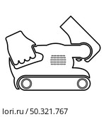 Belt sander in hand holding tool use Arm using circular sheet Electric orbital instrument contour outline icon black color vector illustration flat style simple image. Belt sander in hand holding tool use Arm using circular sheet Electric orbital instrument contour outline icon black color vector illustration flat style image. Стоковая иллюстрация, агентство Ingram Publishing / Фотобанк Лори