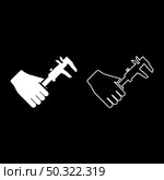 Calliper in hand Caliper in arm Measuring device measure use icon white color vector illustration flat style simple image set. Calliper in hand Caliper in arm Measuring device measure use icon white color vector illustration flat style image set. Стоковая иллюстрация, агентство Ingram Publishing / Фотобанк Лори