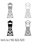 Watching tower Overview forest ranger fire site set icon grey black color vector illustration flat style simple image. Watching tower Overview forest ranger fire site set icon grey black color vector illustration flat style image. Стоковая иллюстрация, агентство Ingram Publishing / Фотобанк Лори
