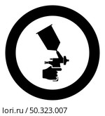 Spray gun holding in hand Sprayer using Arm use tool atomizer pulverizer icon in circle round black color vector illustration solid outline style simple image. Spray gun holding in hand Sprayer using Arm use tool atomizer pulverizer icon in circle round black color vector illustration solid outline style image. Стоковая иллюстрация, агентство Ingram Publishing / Фотобанк Лори