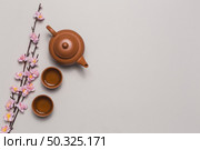 tea set cherry blossom branch. Resolution and high quality beautiful photo. tea set cherry blossom branch. High quality and resolution beautiful photo concept. Стоковое фото, агентство Ingram Publishing / Фотобанк Лори