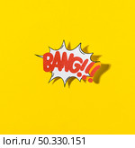 stylish retro comic speech bubble with text bang yellow background. High resolution photo. stylish retro comic speech bubble with text bang yellow background. High quality photo. Стоковое фото, агентство Ingram Publishing / Фотобанк Лори