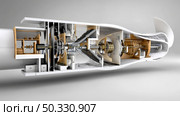 Cross-section view of wind turbine internals, technical and educational style. Стоковое AI-изображение, AI-художник ALLA YURTAYEVA / Фотобанк Лори
