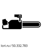 Chainsaw in hand lumberjack woodcutter icon black color vector illustration flat style simple image. Chainsaw in hand lumberjack woodcutter icon black color vector illustration flat style image. Стоковая иллюстрация, агентство Ingram Publishing / Фотобанк Лори