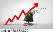 Holiday inflation and rising Christmas shopping prices and winter holidays increase in debt due to spending and consumer price rise or hyperinflation with 3D illustration elements. . Стоковое фото, агентство Ingram Publishing / Фотобанк Лори