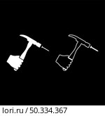 Hammer hits nail in hand claw holding Fixing and repairing working tools icon white color vector illustration flat style simple image set. Hammer hits nail in hand claw holding Fixing and repairing working tools icon white color vector illustration flat style image set. Стоковая иллюстрация, агентство Ingram Publishing / Фотобанк Лори