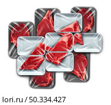 Rising food and meat prices as a price inflation or global beef industry surging in expensive cost as a raw red rib steak shaped as an increasing arrow in a supermarket store representing higher grocery bills in a 3D illustration style. . Стоковое фото, агентство Ingram Publishing / Фотобанк Лори