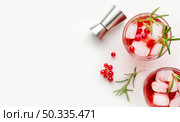 top view cranberry vodka glasses with ice copy space. Стоковое фото, агентство Ingram Publishing / Фотобанк Лори