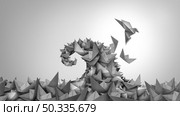 Escape the storm concept as a business leadership metaphor for crisis management and freedom strategy as a clever solution with a group of sinking paper boats with an origami bird escaping the disaster. Стоковое фото, агентство Ingram Publishing / Фотобанк Лори
