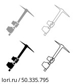 Mining pickaxe Mattock pick axe in hand set icon grey black color vector illustration image simple flat style solid fill outline contour line thin. Mining pickaxe Mattock pick axe in hand set icon grey black color vector illustration image flat style solid fill outline contour line thin. Стоковая иллюстрация, агентство Ingram Publishing / Фотобанк Лори
