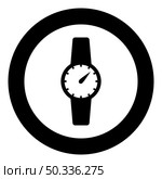 Hand clock icon in circle round black color vector illustration image solid outline style simple. Wrist watch Hand clock Timepiece Chronometer icon in circle round black color vector illustration image solid outline style. Стоковая иллюстрация, агентство Ingram Publishing / Фотобанк Лори