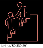 Neon man helping climb other man red color vector illustration image flat style light. Neon man helping climb other man red color vector illustration image flat style. Стоковая иллюстрация, агентство Ingram Publishing / Фотобанк Лори