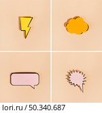 thunderbolt cloud explosion rectangular speech bubbles beige background. Стоковое фото, агентство Ingram Publishing / Фотобанк Лори
