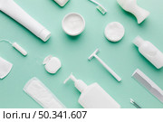 hygiene products arrangement flat lay. Стоковое фото, агентство Ingram Publishing / Фотобанк Лори