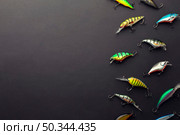 flat lay colorful fish bait with copy space. Стоковое фото, агентство Ingram Publishing / Фотобанк Лори