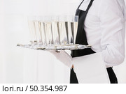 servant holding tray with glasses. Стоковое фото, агентство Ingram Publishing / Фотобанк Лори