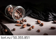 close up spilled jar with cocoa beans. Стоковое фото, агентство Ingram Publishing / Фотобанк Лори