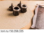 coffee set from tray two cups coffee. Стоковое фото, агентство Ingram Publishing / Фотобанк Лори