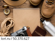 top view traveling items arrangement. Стоковое фото, агентство Ingram Publishing / Фотобанк Лори