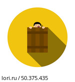 Criminal Peeping From Fence Icon. Flat Circle Stencil Design With Long Shadow. Vector Illustration. Стоковая иллюстрация, агентство Ingram Publishing / Фотобанк Лори