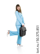Business active woman standing over a white background with a briefcase in her arms. Стоковое фото, агентство Ingram Publishing / Фотобанк Лори