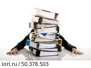 Business Woman in the office over-worked isolated on white. Стоковое фото, агентство Ingram Publishing / Фотобанк Лори