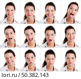Collage of the same woman making diferent expressions. Стоковое фото, агентство Ingram Publishing / Фотобанк Лори