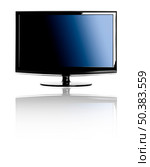 Modern lcd TV isolated over a white background with reflection. Стоковое фото, агентство Ingram Publishing / Фотобанк Лори