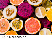 top view selection tasty exotic fruits. Стоковое фото, агентство Ingram Publishing / Фотобанк Лори