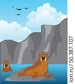 North animals walruses on stone seaborne landscape. Стоковая иллюстрация, иллюстратор Шипицин Евгений Витальевич / Фотобанк Лори