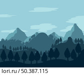 Mountains and wood colorful landscape dawning in mountain. Стоковая иллюстрация, иллюстратор Шипицин Евгений Витальевич / Фотобанк Лори