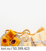 top view islamic new year pastries with copy space. Стоковое фото, агентство Ingram Publishing / Фотобанк Лори