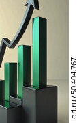 A dynamic 3D graph chart icon with rising bars in emerald green, floating above a dark interface, symbolizing business growth. Стоковое AI-видео, аниматор Sergey Grishin / Фотобанк Лори