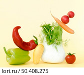 front view chili pepper with radish carrot. Стоковое фото, агентство Ingram Publishing / Фотобанк Лори