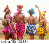 group friends african carnival wearing costumes. Стоковое фото, агентство Ingram Publishing / Фотобанк Лори